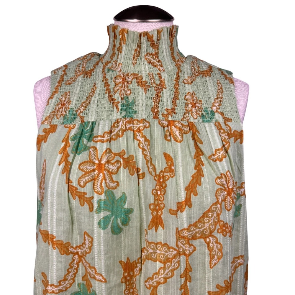 Joie Women's Sleeveless Top Floral Print Smocked Mock Neck Green Size M - Picture 2 of 8